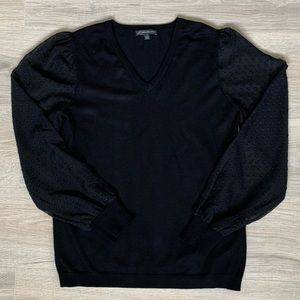 Black Blouse with Sheer Swiss Dot Sleeves Size S